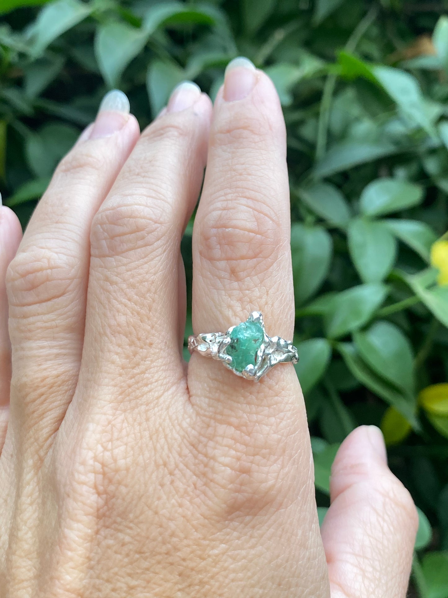 Raw Emerald Sterling Silver Ring