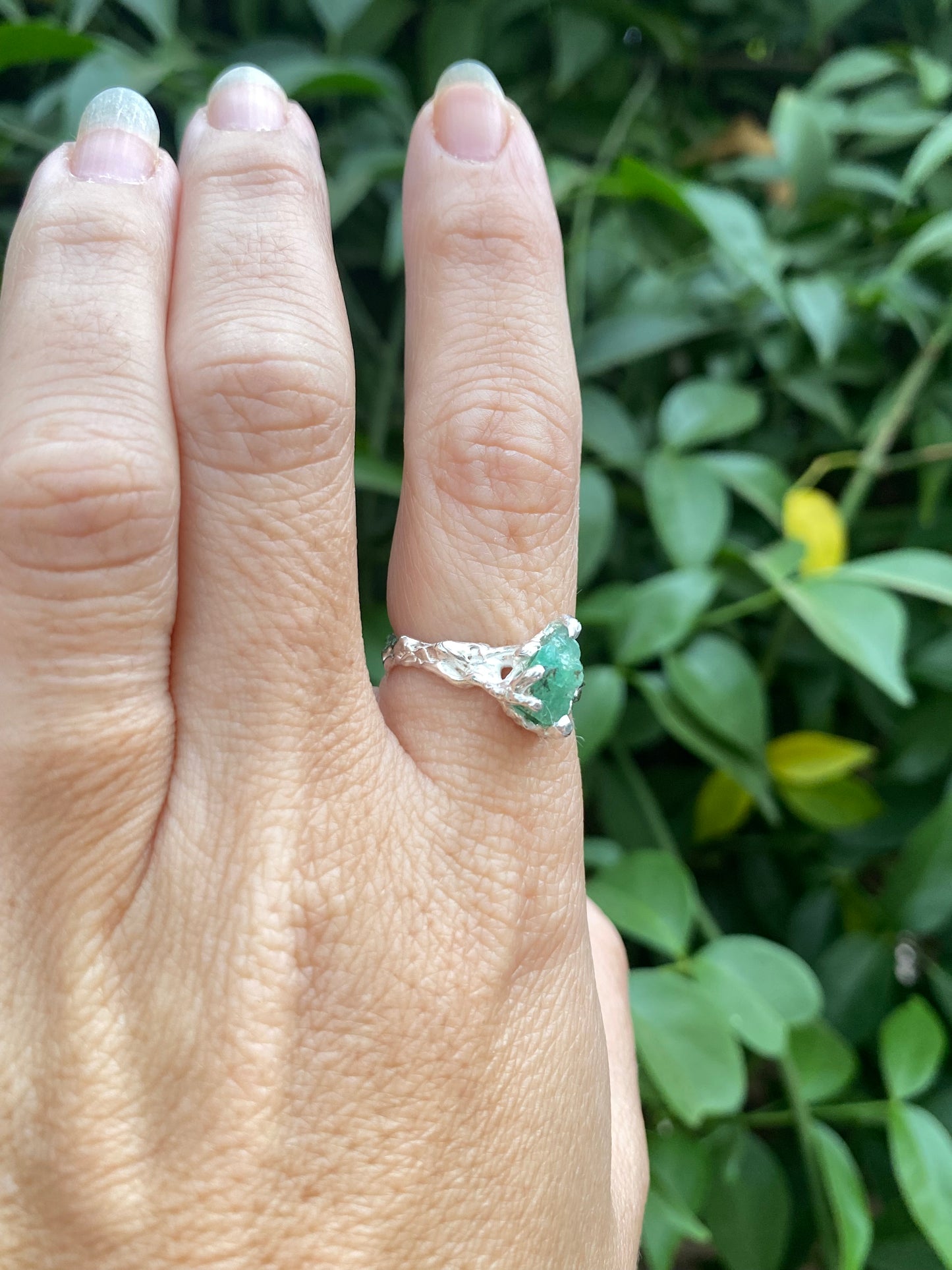 Raw Emerald Sterling Silver Ring