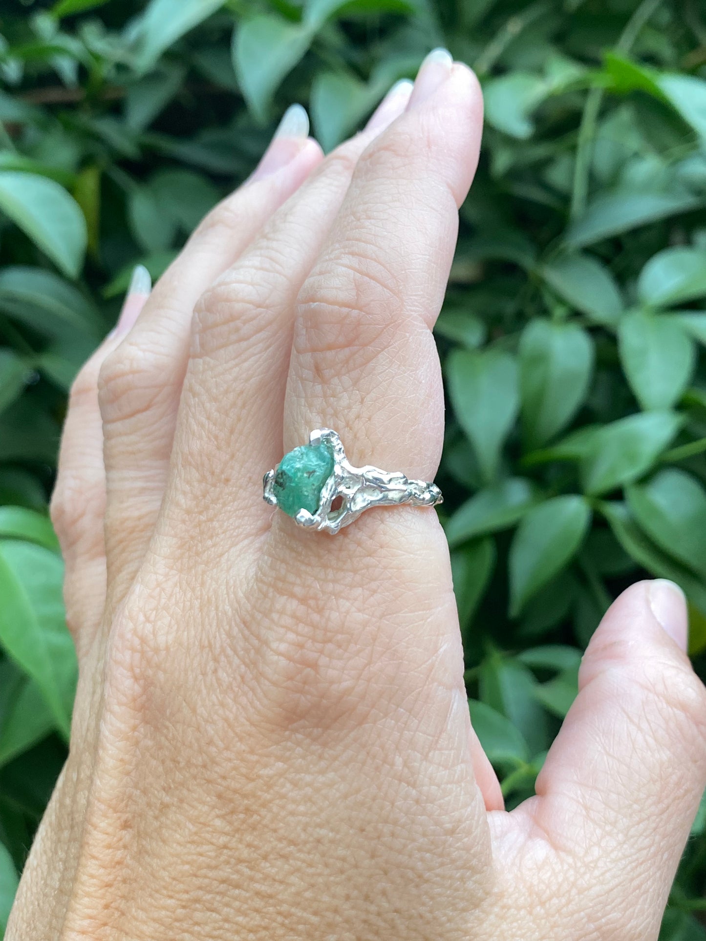 Raw Emerald Sterling Silver Ring