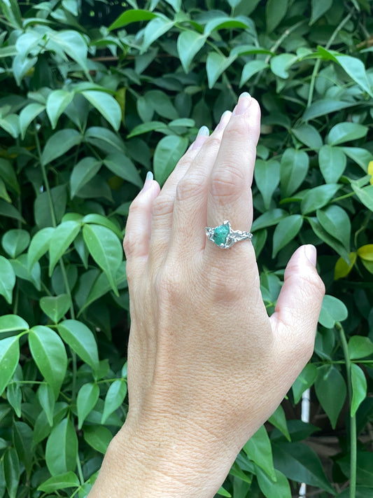 Raw Emerald Sterling Silver Ring