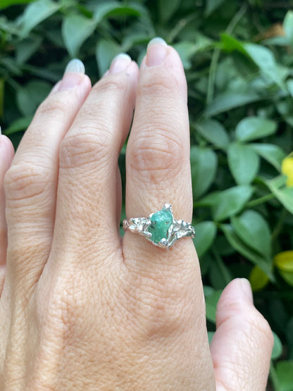 Raw Emerald Sterling Silver Ring